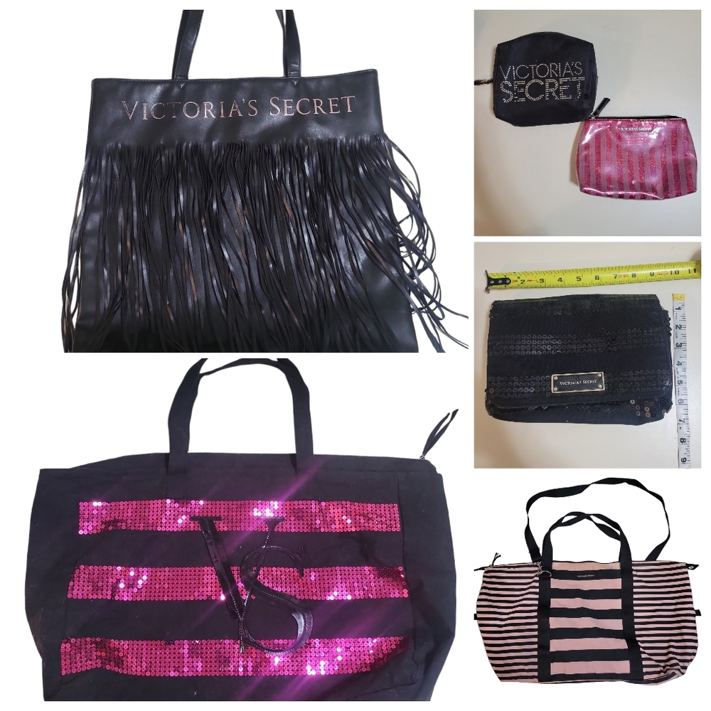 Victoria Secret bag lot bundle totes makeup bags pink black fringe
